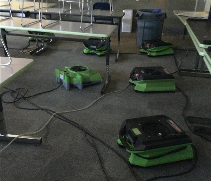 green air dryers spreading throughout the floor 
